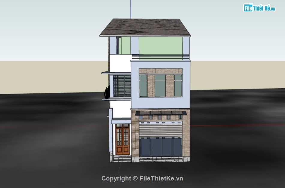 nhà phố 3 tầng,su nhà phố,sketchup nhà phố,sketchup nhà phố 3 tầng