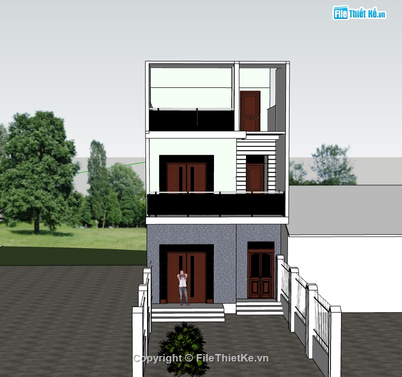 nhà phố 3 tầng,su nhà phố,sketchup nhà phố,sketchup nhà phố 3 tầng