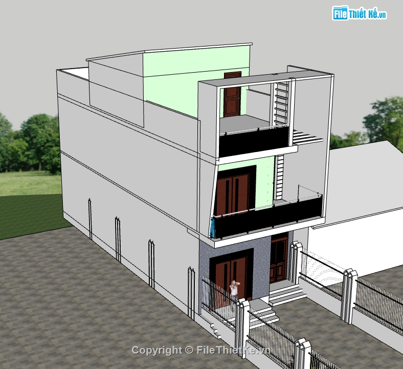 nhà phố 3 tầng,su nhà phố,sketchup nhà phố,sketchup nhà phố 3 tầng