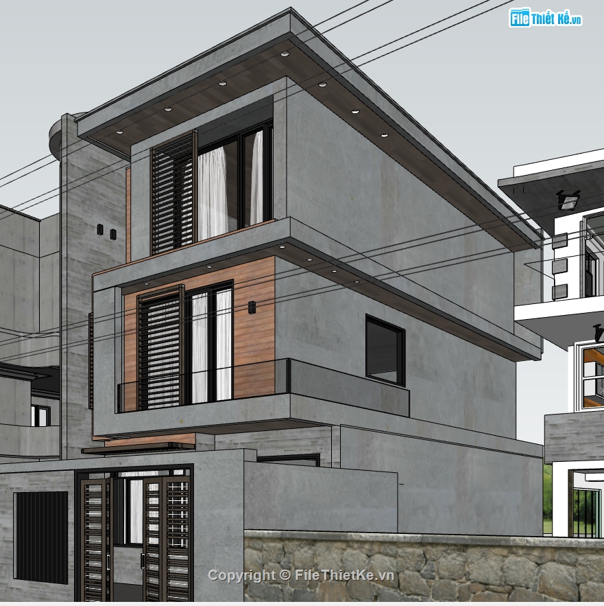 sketchup nhà phố 3 tầng,nhà phố 3 tầng kích thước 6.3x15m,phối cảnh nhà phố 3 tầng,mẫu 3dsu nhà phố 3 tầng