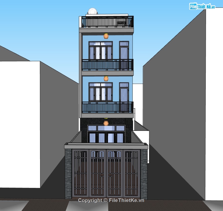 nhà phố 3 tầng,su nhà phố 3 tầng,sketchup nhà phố 3 tầng
