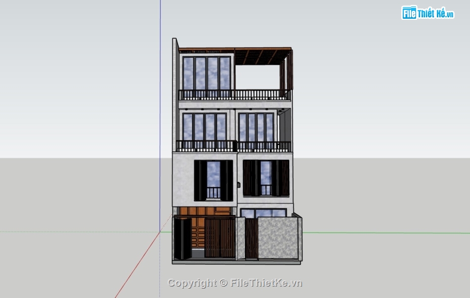 nhà phố 4 tầng,sketchup nhà phố,su nhà phố,sketchup nhà phố 4 tầng