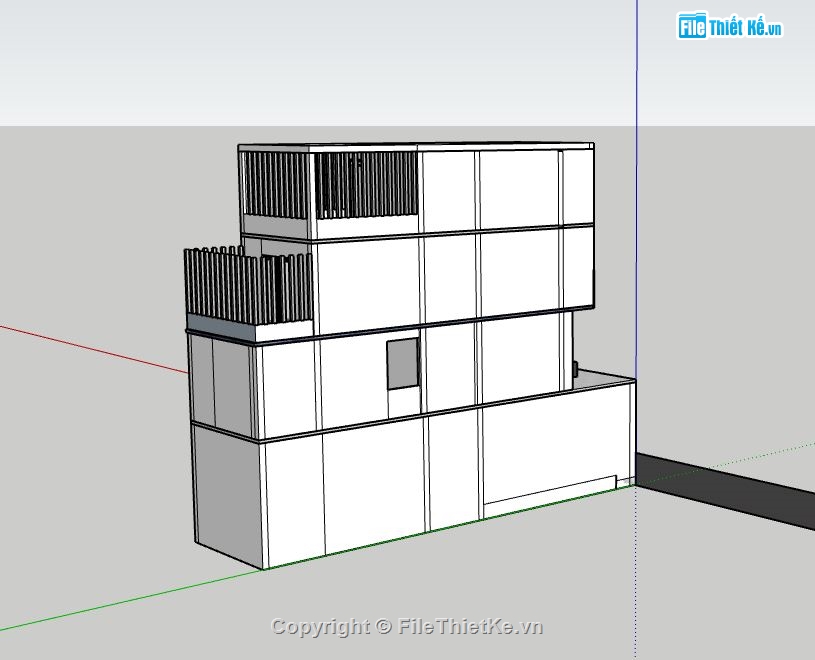 nhà phố 4 tầng,file sketchup nhà phố 4 tầng,mẫu nhà phố hiện đại