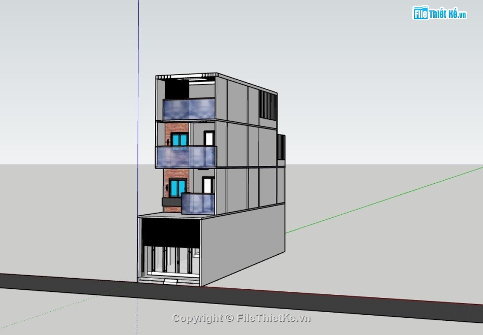 nhà phố 4 tầng,file sketchup nhà phố 4 tầng,mẫu nhà phố hiện đại