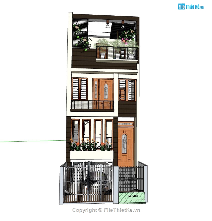 nhà 4 tầng,file sketchup nhà phố 4 tầng,phối cảnh nhà phố 4 tầng,mẫu nhà phố 4 tầng đẹp