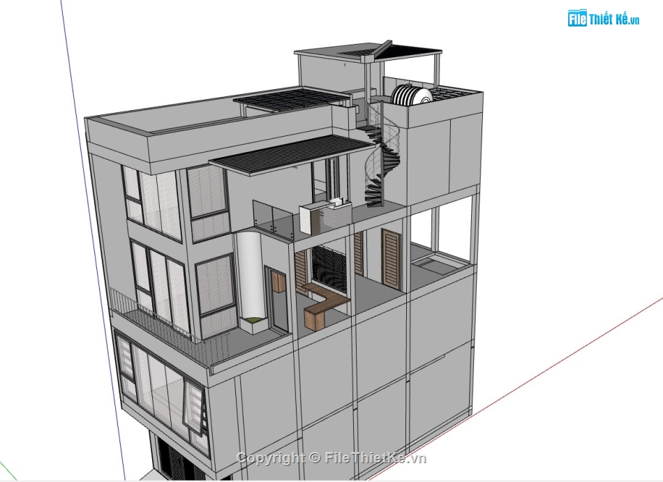 nhà 4 tầng,nhà phố 4 tầng,sketchup nhà phố,su nhà phố