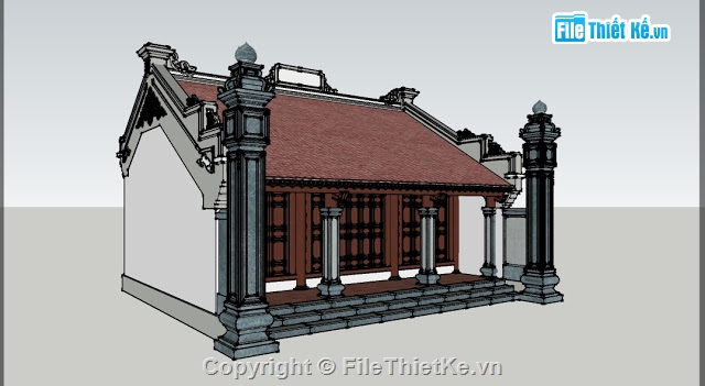 nhà thờ 3 gian,File sketchup nhà thờ họ 3 gian,mẫu nhà thờ 3 gian,nhà thờ họ 3 gian