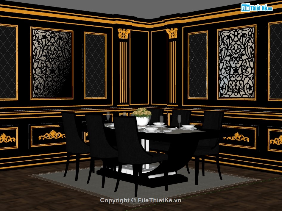 sketchup nội thất,sketchup nội thất phòng ăn,nội thất phòng ăn,su nội thất phòng ăn