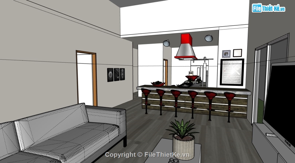 nội thất phòng khách,sketchup nội thất phòng bếp,phối cảnh nội thất phòng ăn