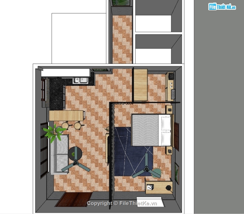 sketchup nội thất,sketchup nội thất phòng trọ,su nội thất