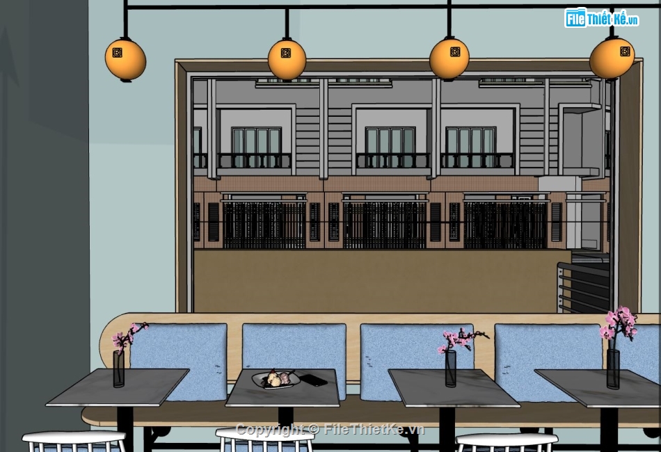 sketchup nội thất,mẫu sketchup quán bán bánh,sketchup nội thất quán ăn