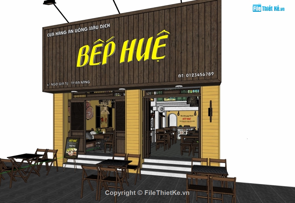 sketchup nội thất quán ăn,file sketchup quán ăn,model sketchup quán ăn