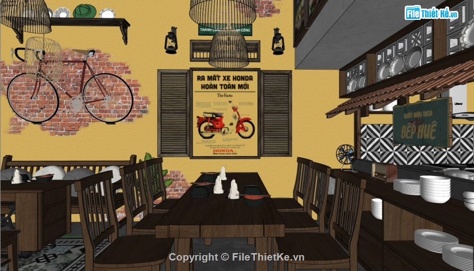 sketchup nội thất quán ăn,file sketchup quán ăn,model sketchup quán ăn