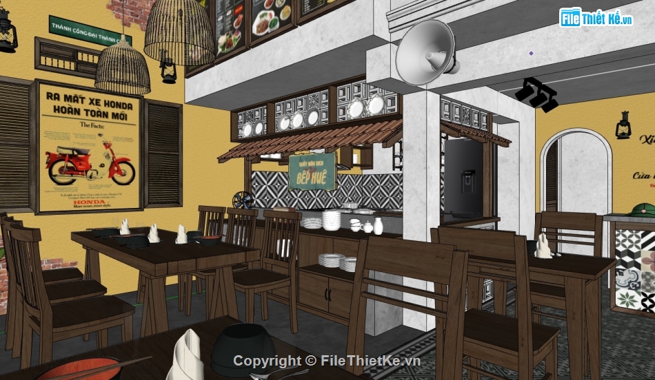 sketchup nội thất quán ăn,file sketchup quán ăn,model sketchup quán ăn