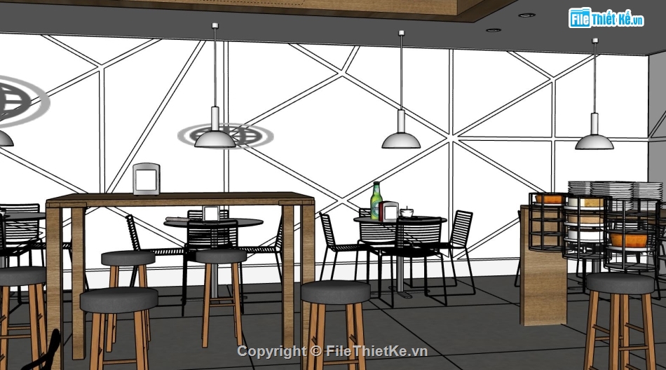 nội thất quán cafe,sketchup quán cafe,3D quán cafe sketchup
