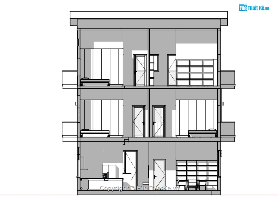 biệt thự sketchup,model su biệt thự 3 tầng,phối cảnh biệt thự 3 tầng,bản vẽ thiết kế biệt thự 3 tầng