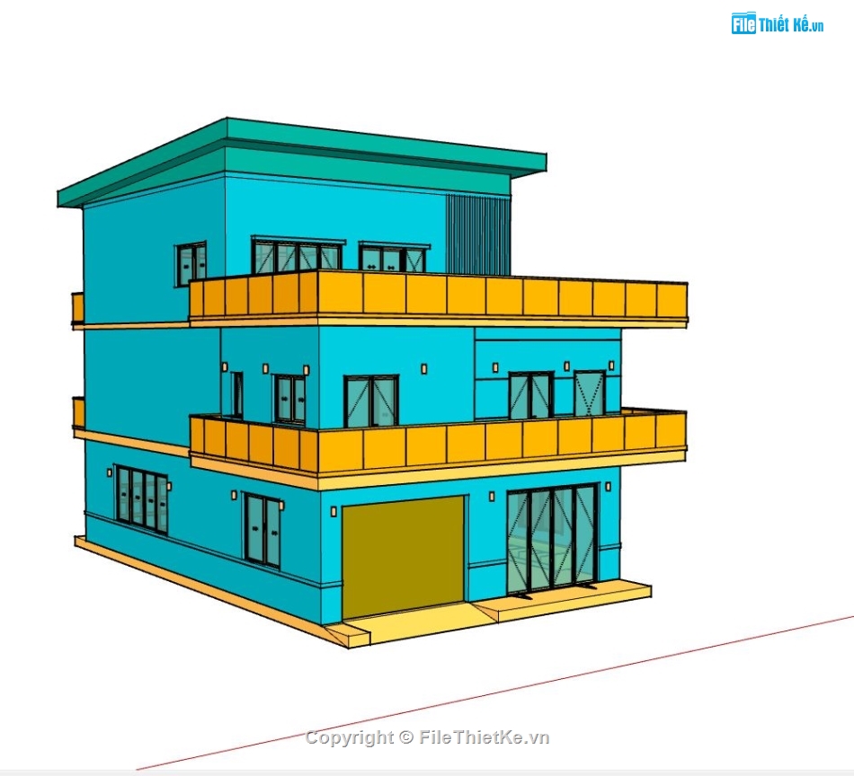 biệt thự sketchup,model su biệt thự 3 tầng,phối cảnh biệt thự 3 tầng,bản vẽ thiết kế biệt thự 3 tầng