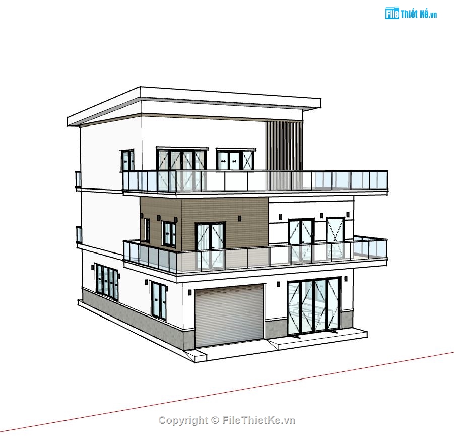 biệt thự sketchup,model su biệt thự 3 tầng,phối cảnh biệt thự 3 tầng,bản vẽ thiết kế biệt thự 3 tầng