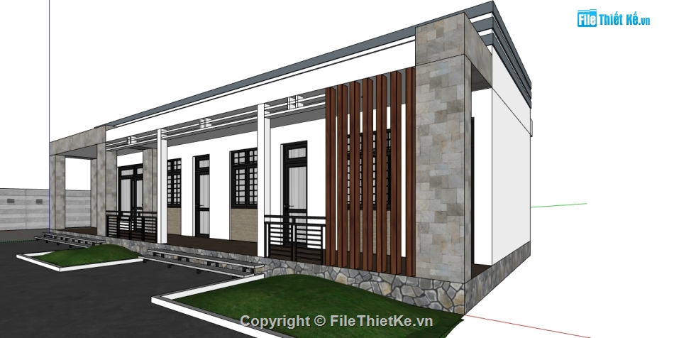 phối cảnh nhà cấp 4,nhà cấp 4 kích thước 8x17m,mẫu sketchup nhà cấp 4,dựng 3dsu nhà cấp 4