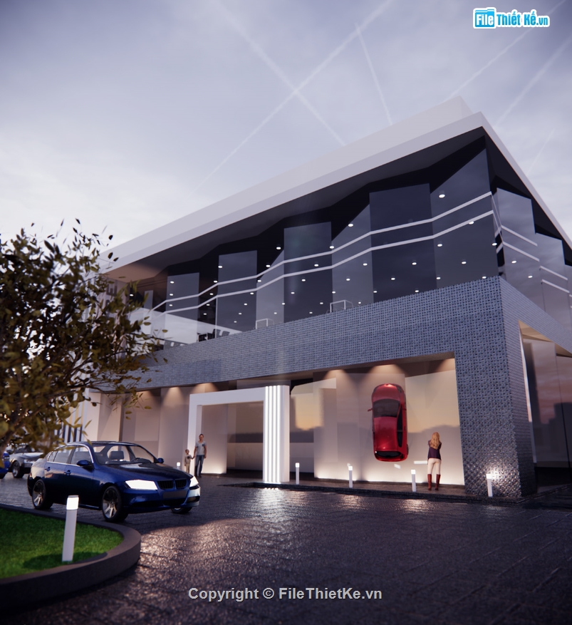 phối cảnh showroom ô tô,su showroom ô tô kích thước 20x25m,3dsu phối cảnh showroon ô tô,mẫu sketchup showroom ô tô
