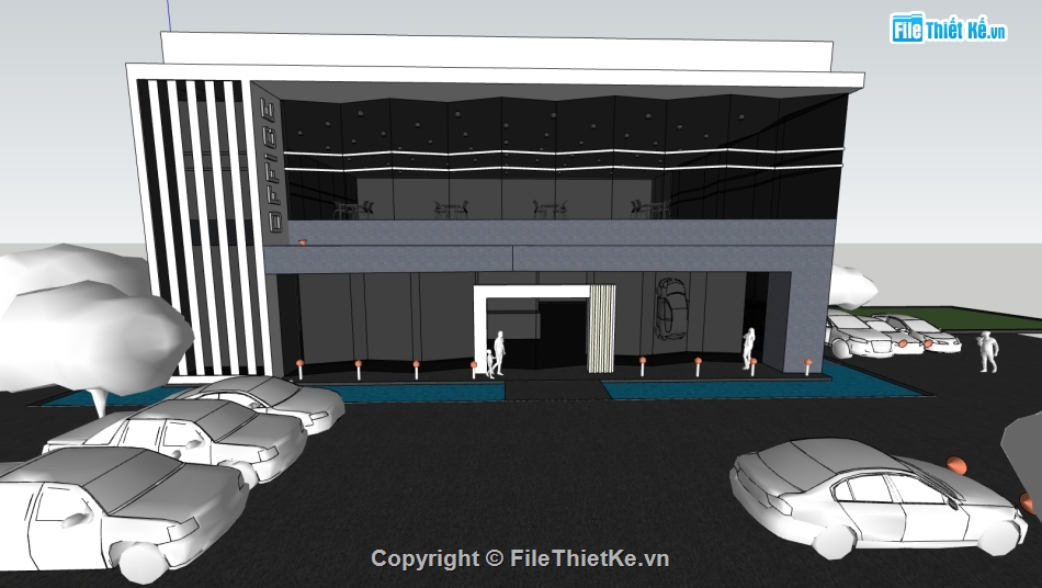 phối cảnh showroom ô tô,su showroom ô tô kích thước 20x25m,3dsu phối cảnh showroon ô tô,mẫu sketchup showroom ô tô