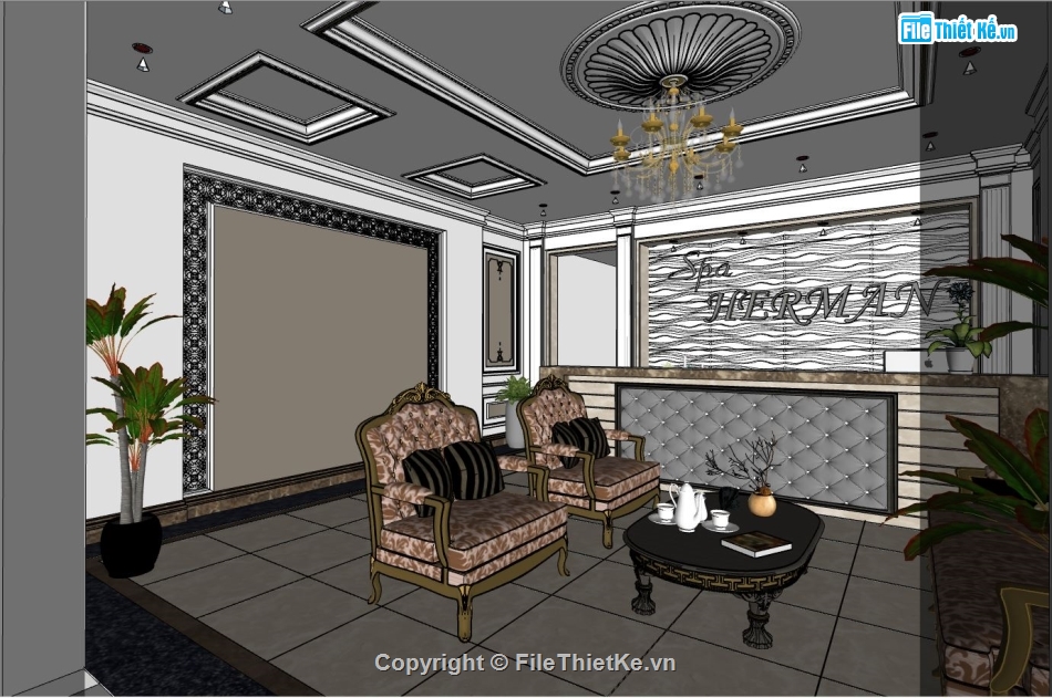 phòng chờ spa su,hồ sơ thiết kế spa,sketchup thiết kế spa đẹp