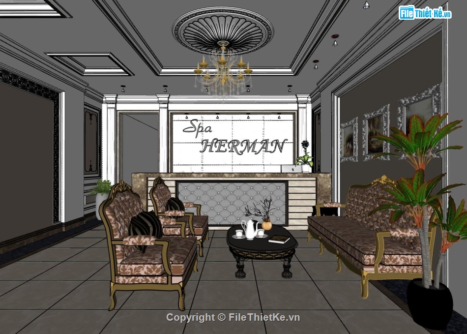 phòng chờ spa su,hồ sơ thiết kế spa,sketchup thiết kế spa đẹp