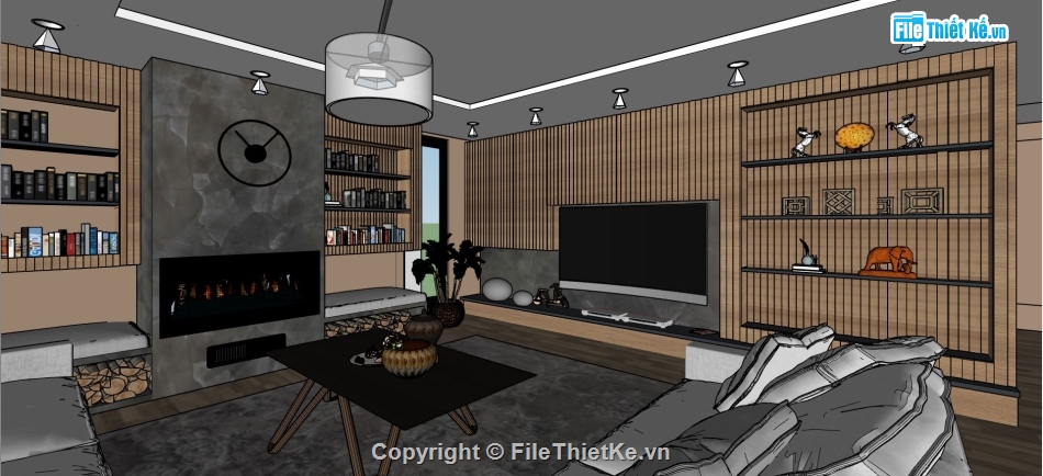 sketchup phòng khách,file sketchup phòng khách,Model sketchup phòng khách,nội thất phòng khách và ăn