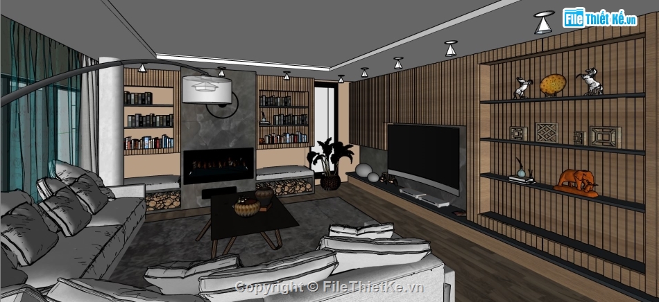 sketchup phòng khách,file sketchup phòng khách,Model sketchup phòng khách,nội thất phòng khách và ăn