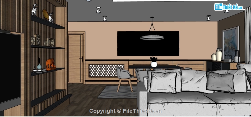 sketchup phòng khách,file sketchup phòng khách,Model sketchup phòng khách,nội thất phòng khách và ăn