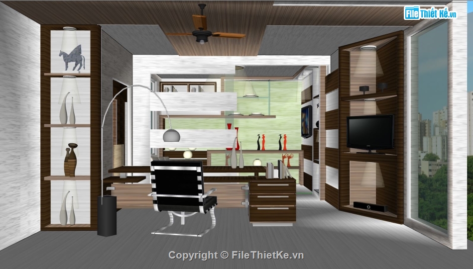 phòng làm việc sketchup,file su phòng làm việc,phối cảnh phòng làm việc