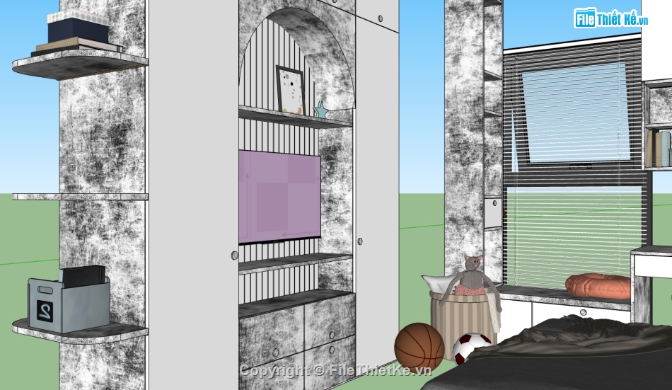 thiết kế phòng ngủ su,mẫu phòng ngủ cho bé sketchup,dựng phòng ngủ 3d