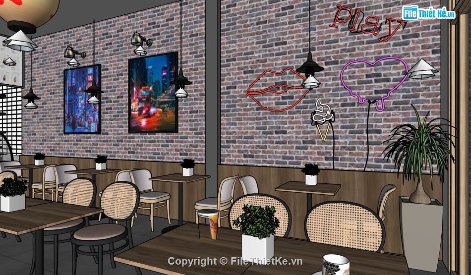 sketchup quán cafe,Model sketchup quán,quán cà phê sketchup
