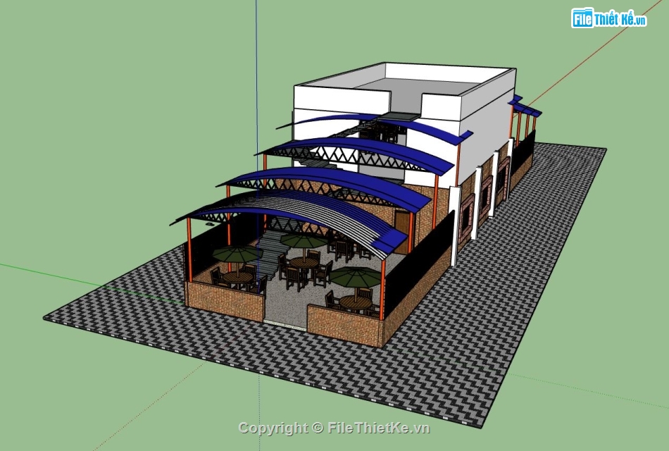 quán cafe 2 tầng,sketchup quán cafe,model su quán cafe