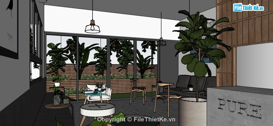 sketchup quán cafe,su quán coffee,quán cà phê sketchup,file sketchup quán cà phê đẹp
