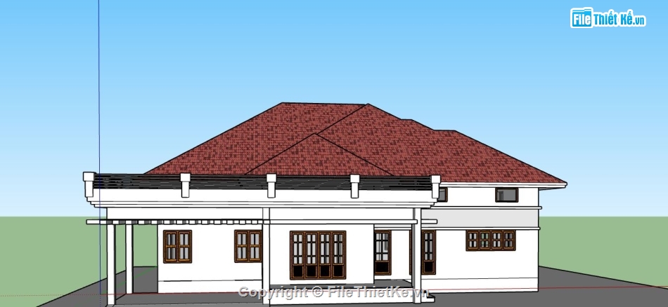 biệt thự sketchup,sketchup biệt thự 1 tầng,phối cảnh biệt thự 1 tầng,mẫu biệt thự 1 tầng su