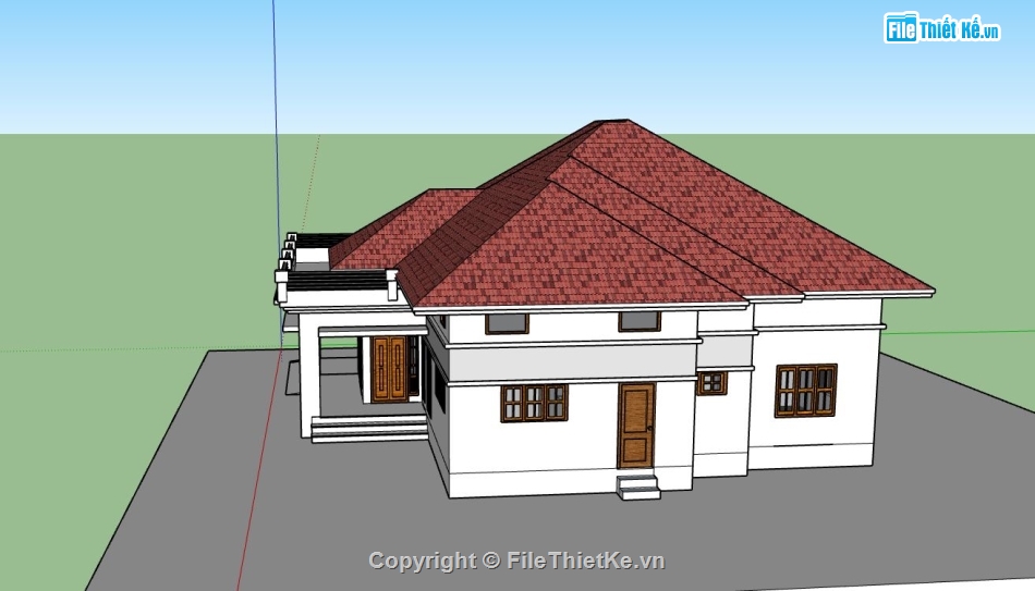 biệt thự sketchup,sketchup biệt thự 1 tầng,phối cảnh biệt thự 1 tầng,mẫu biệt thự 1 tầng su