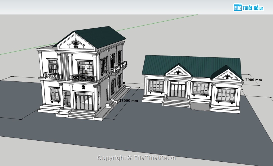 biệt thự 2 tầng,model su biệt thự 2 tầng,mẫu nhà 1 tầng sketchup,phối cảnh biệt thự 2 tầng