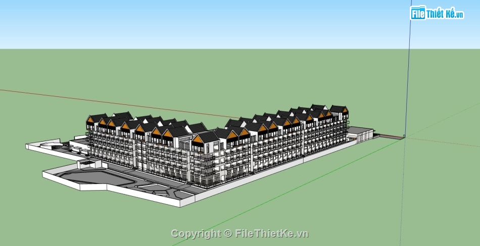 sketchup căn hộ,thiết kế căn hộ nghỉ dưỡng,phối cảnh căn hộ nghỉ dưỡng