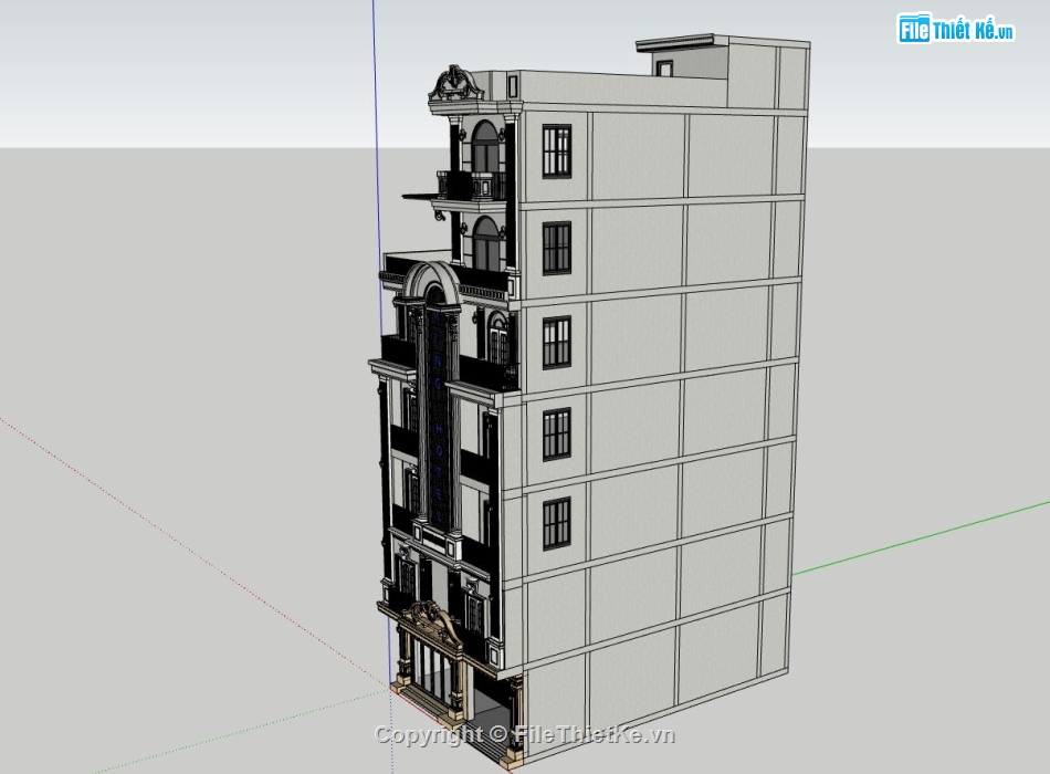 thiết kế khách sạn,sketchup khách sạn,khách sạn tân cổ điển,khách sạn tân cổ sketchup