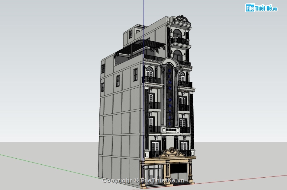 thiết kế khách sạn,sketchup khách sạn,khách sạn tân cổ điển,khách sạn tân cổ sketchup