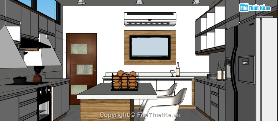 thiết kế nhà bếp sketchup,model sketchup nhà bếp,sketchup nội thất nhà bếp,nhà bếp hiện đại