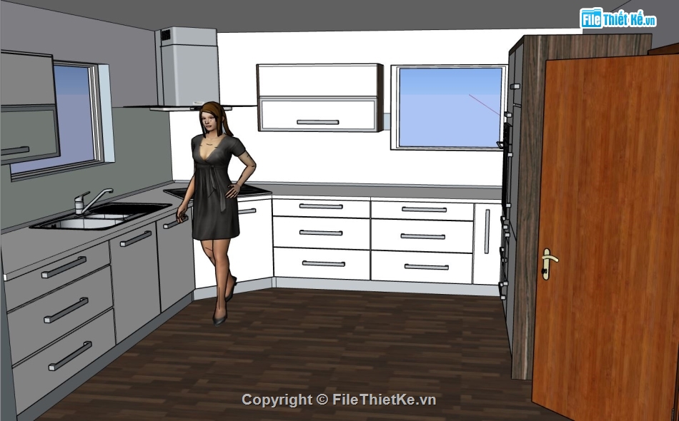 sketchup nội thất,model su nội thất phòng bếp,sketchup phòng bếp