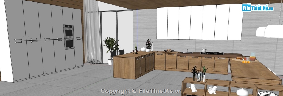 phòng bếp sketchup,phòng bếp hiện đại,nội thất phòng bếp sketchup,phòng bếp mở