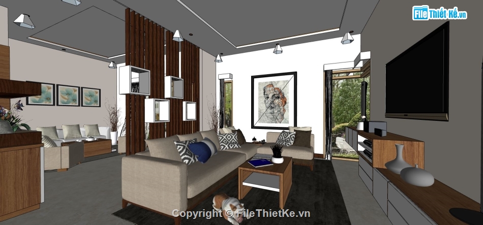 phòng khách bếp,sketchup phòng khách,thiết kế phòng khách sketchup,mẫu sketchup phòng khách,su khách bếp