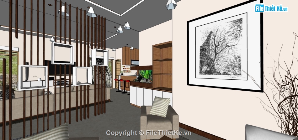 phòng khách bếp,sketchup phòng khách,thiết kế phòng khách sketchup,mẫu sketchup phòng khách,su khách bếp