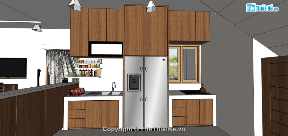 phòng khách bếp,sketchup phòng khách,thiết kế phòng khách sketchup,mẫu sketchup phòng khách,su khách bếp