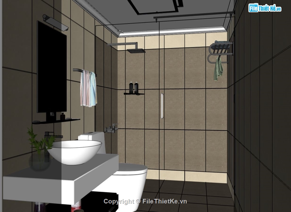 phòng tắm hiện đại,phòng tắm sketchup,thiết kế phòng tắm,model thiết kế phòng tắm