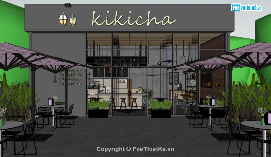 file sketchup quán trà sữa,ngoại thất quán trà sữa,nội thất quán trà sữa,su quán trà sữa