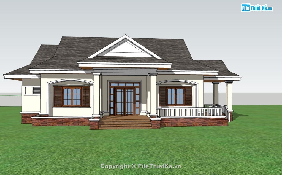 villa 1 tầng,sketchup villa 1 tầng,mẫu villa hiện đại